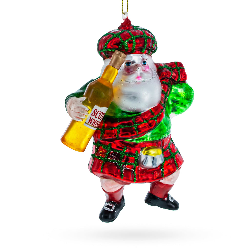 Scottish Kilt Santa with Whiskey Glass Christmas Ornament