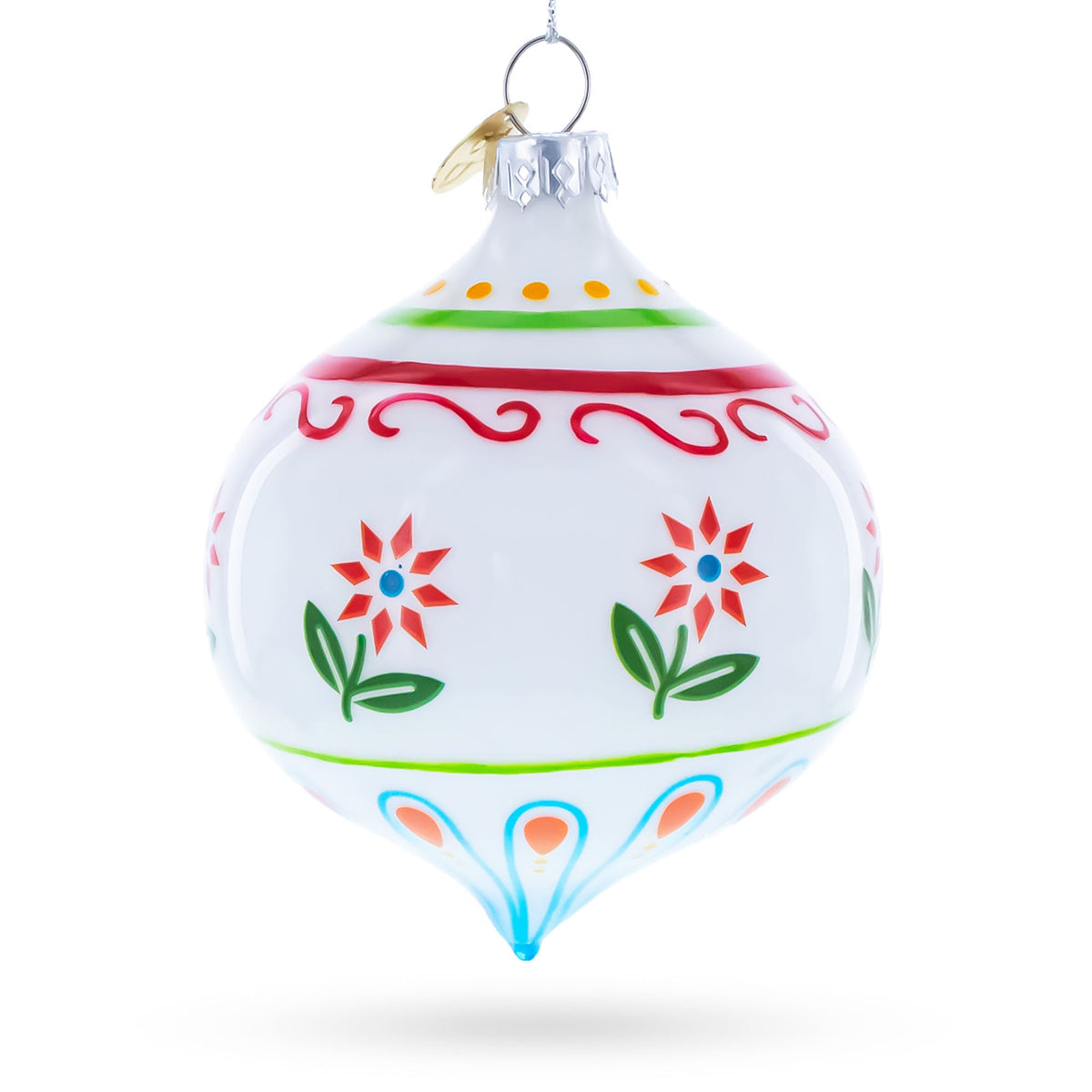 Floral Finial Drop Glass Christmas Ornament