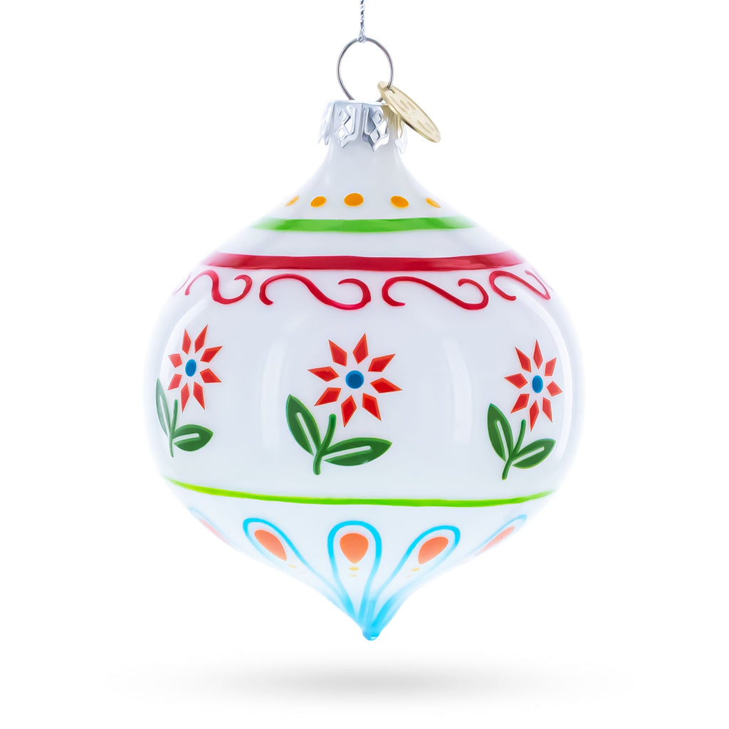 Floral Finial Drop Glass Christmas Ornament