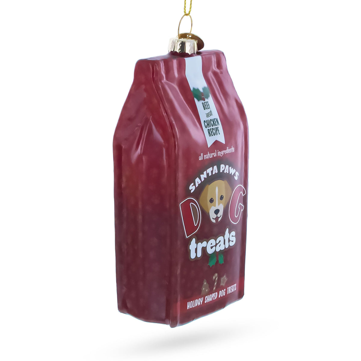 Santa's Dog Treat Pack Glass Christmas Ornament