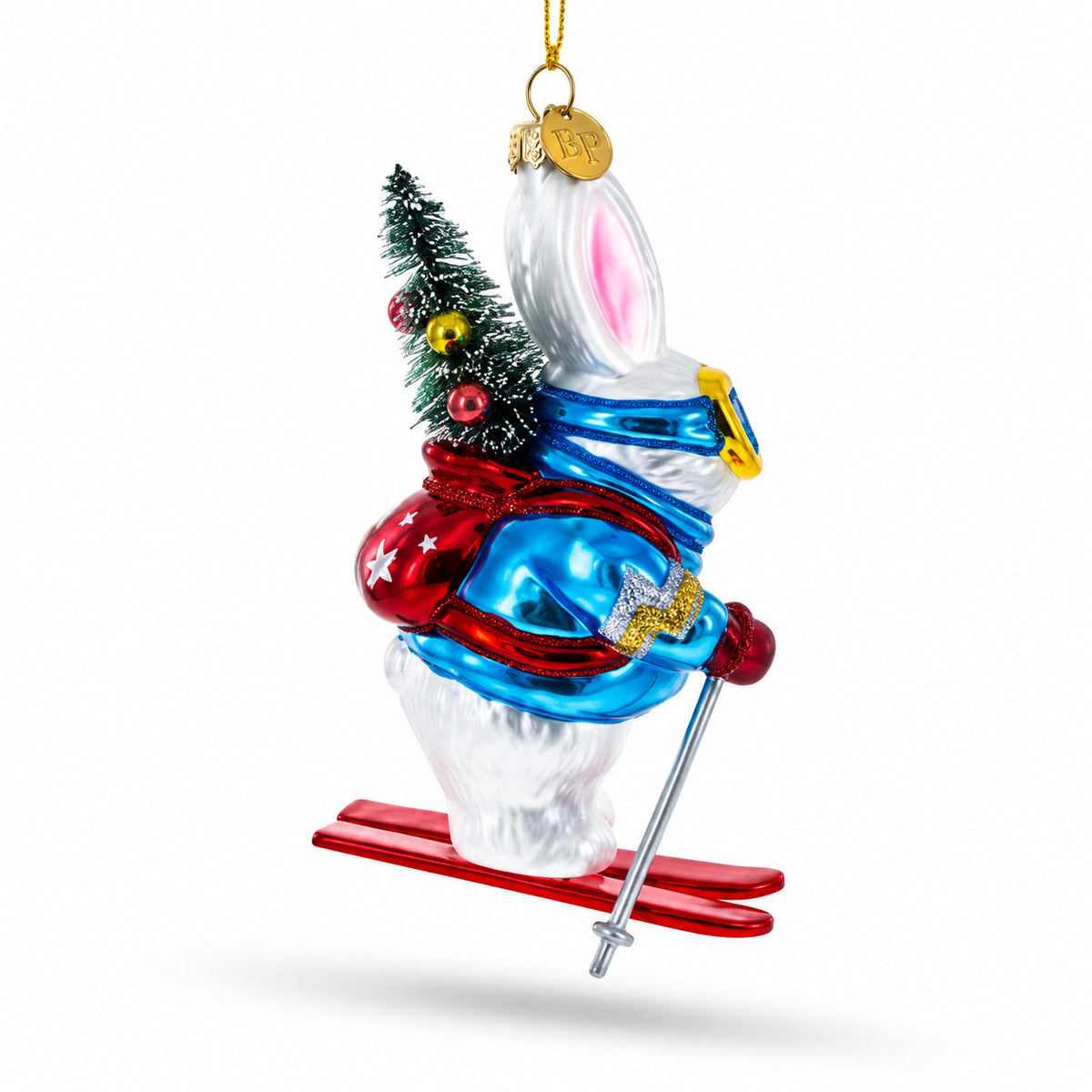 Skiing Bunny Rabbit Wearing Goggles Glass Christmas Ornament