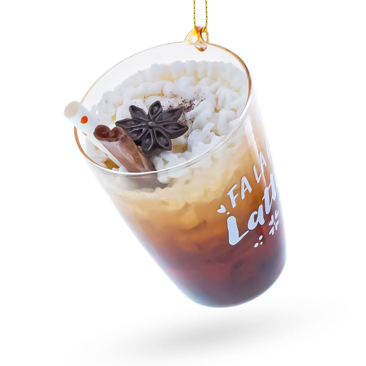 Whipped Latte Holiday Drink with Cinnamon Stick Glass Christmas Ornament
