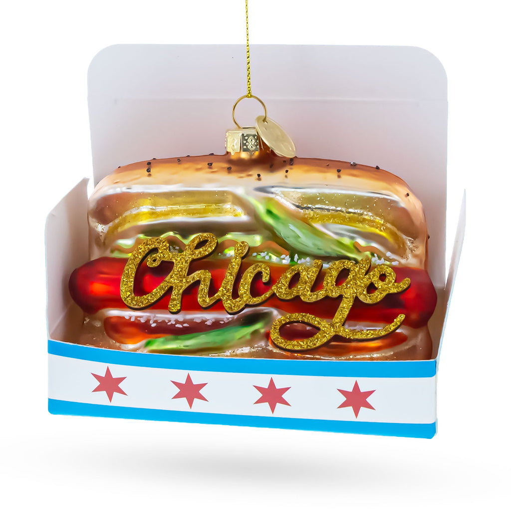 Chicago Style Hot Dog Glass Christmas Ornament