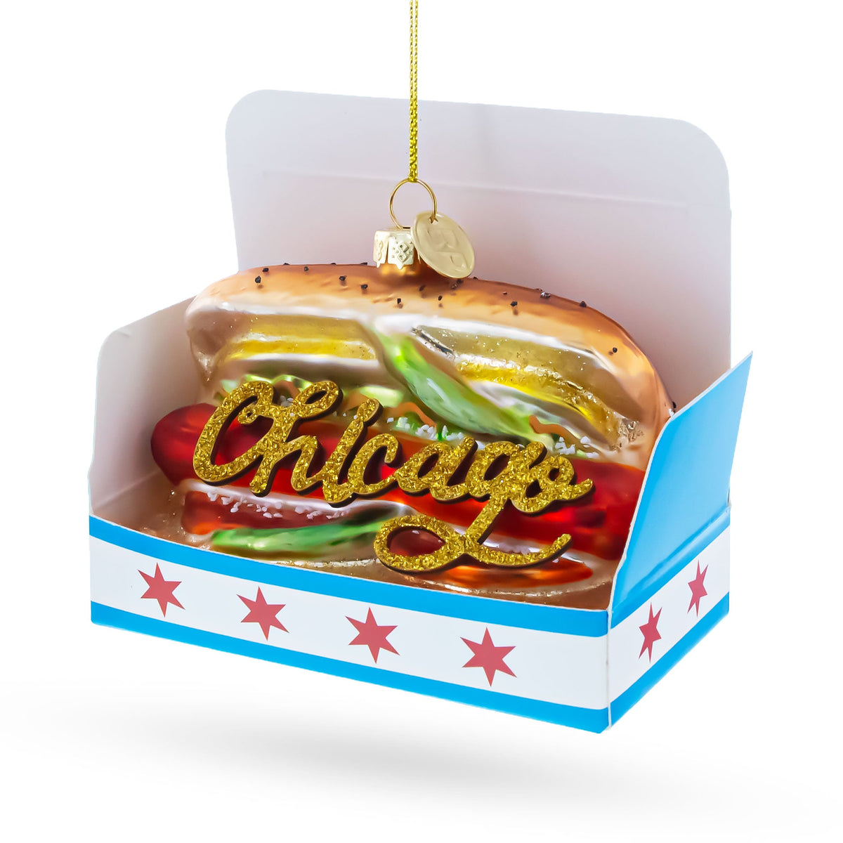 Chicago Style Hot Dog Glass Christmas Ornament