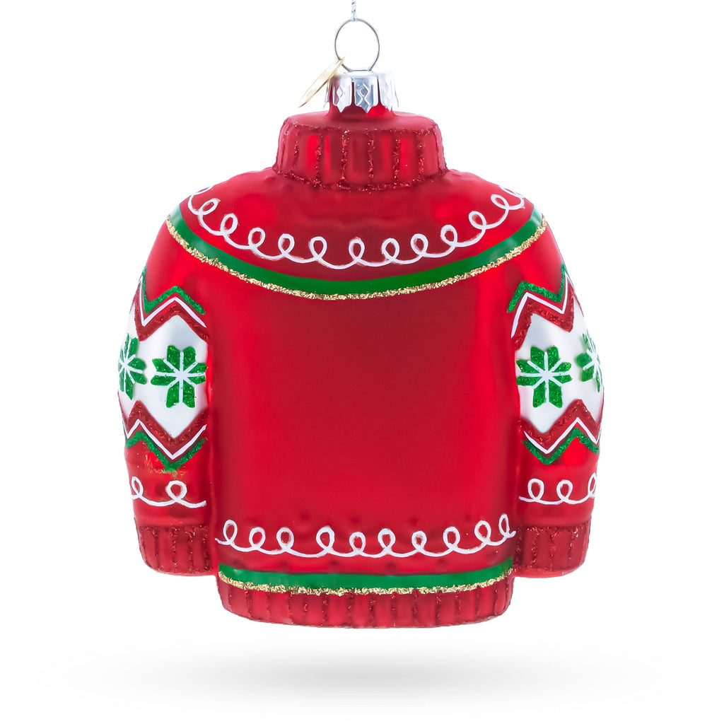 Holiday Knit Sweater with Snowflake Pattern Glass Christmas Ornament