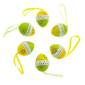 Set of 6 Yellow Green Lace-Trimmed Hanging Floral Easter Egg Ornaments