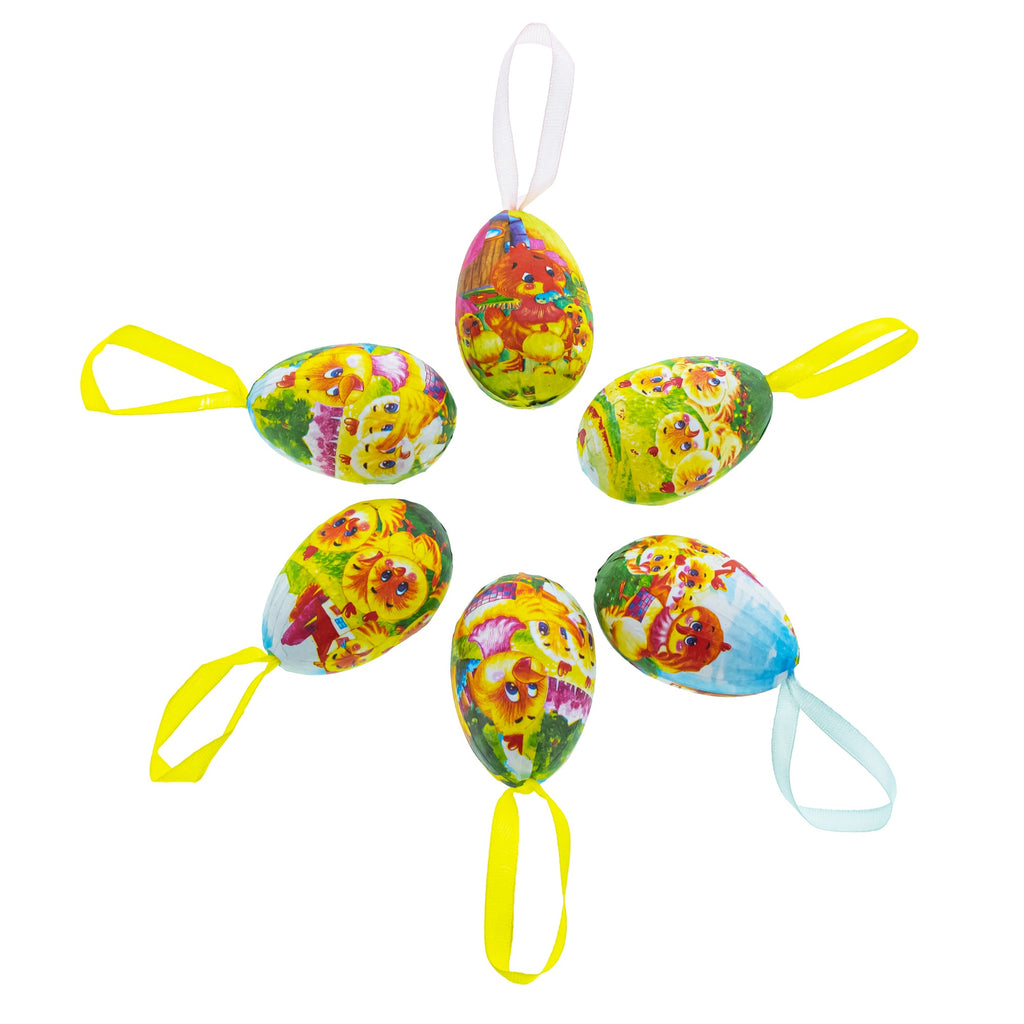 Set of 6 Chicks Vintage Style Hanging Easter Egg Ornaments