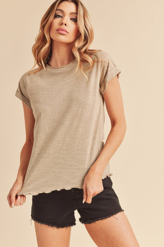 Aemi + Co Lettuce Edge Round Neck Short Sleeve T-Shirt