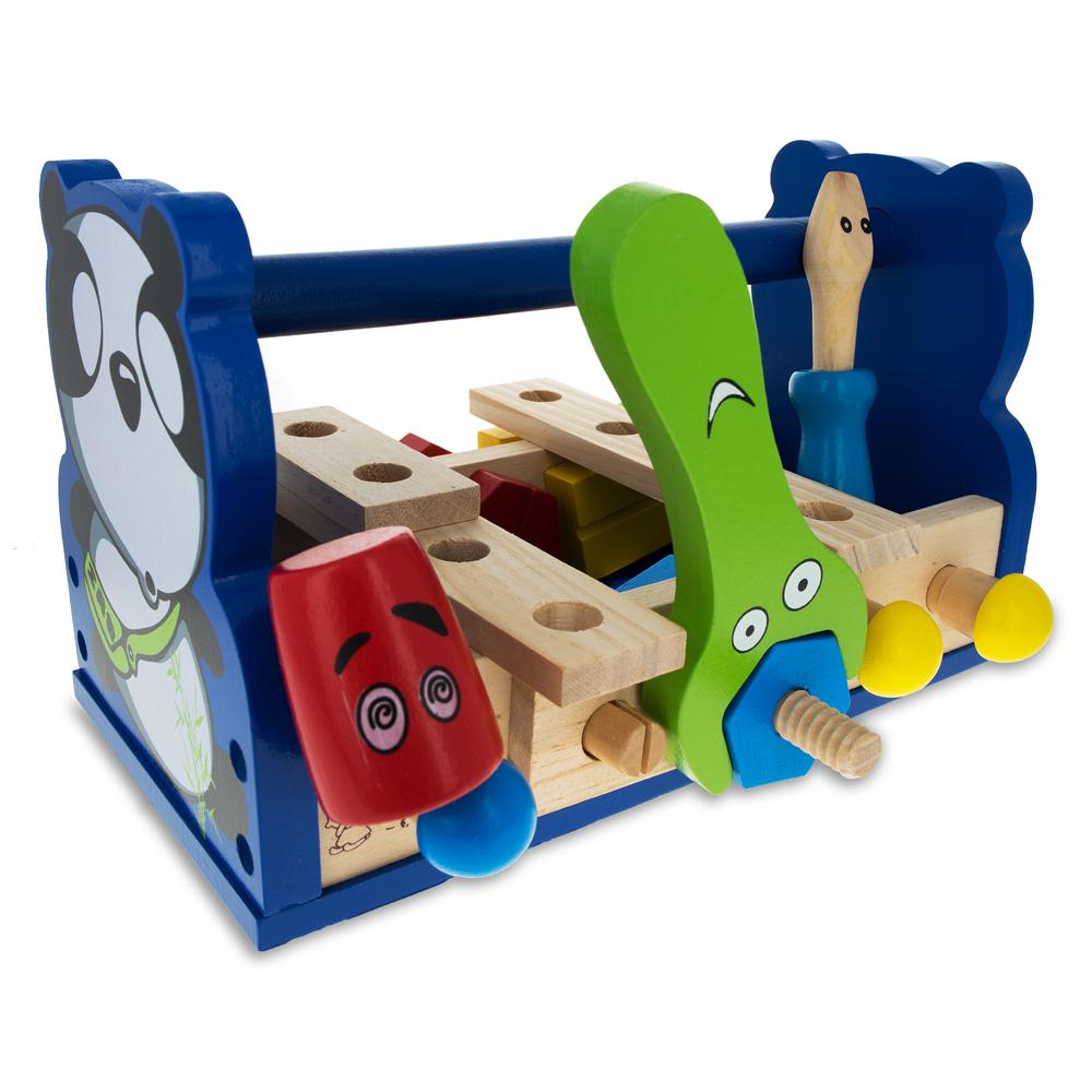 21 Pieces Construction Building Tools in Wooden Toolbox