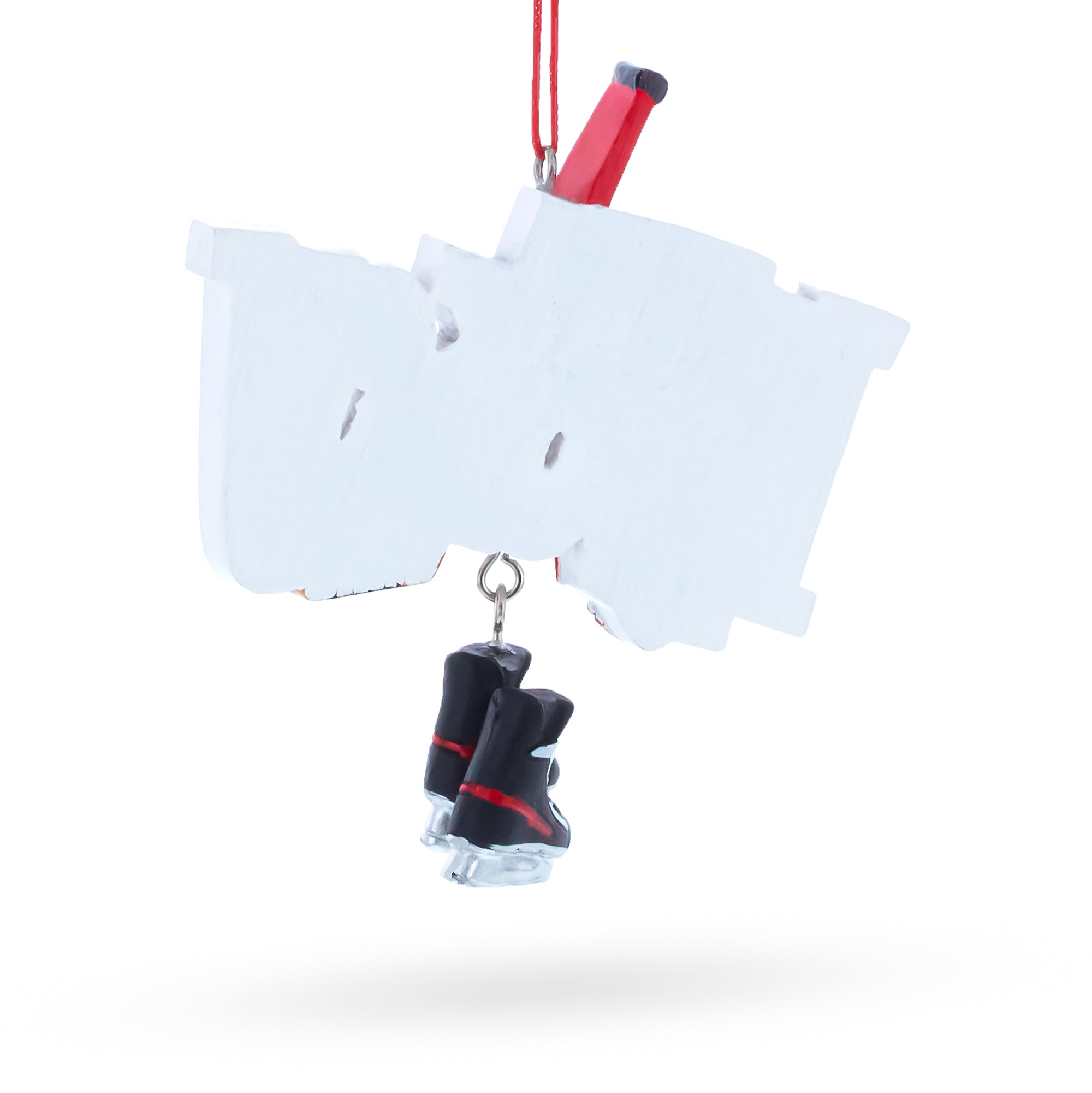 Hockey Word Art with Skates and Stick Resin Christmas Ornament