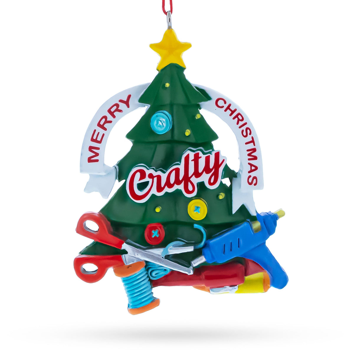 Crafty Tree with Scissors and Glue Gun Resin Christmas Ornament