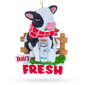 Dairy Fresh Cow with Milk Can Resin Christmas Ornament