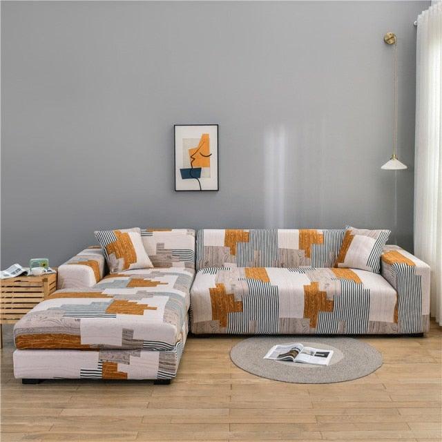 Elastic Sofa Covers for Living Room Stretch Slipcovers Sectional Couch Cover L Shape Corner Armchair Cover 1/2/3/4 Seater Slipcovers Elastic Stylish Printed Sectional Sofa Furniture Protector For Living Room