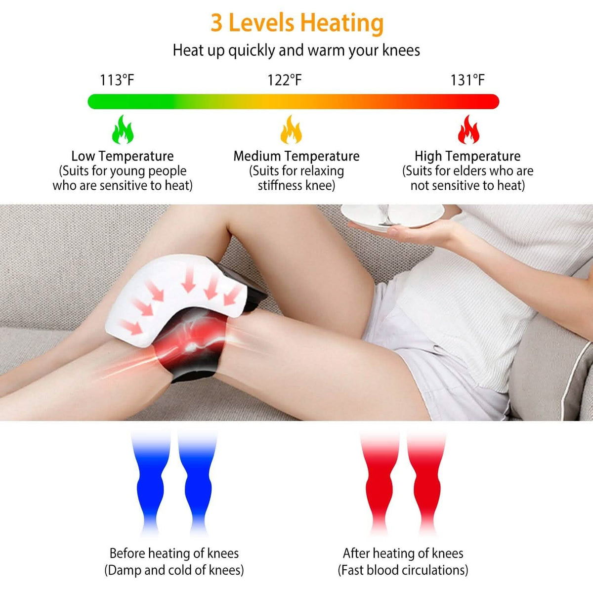 Electric Rechargeable Knee Massager Infrared Heat Pain Relief Therapy