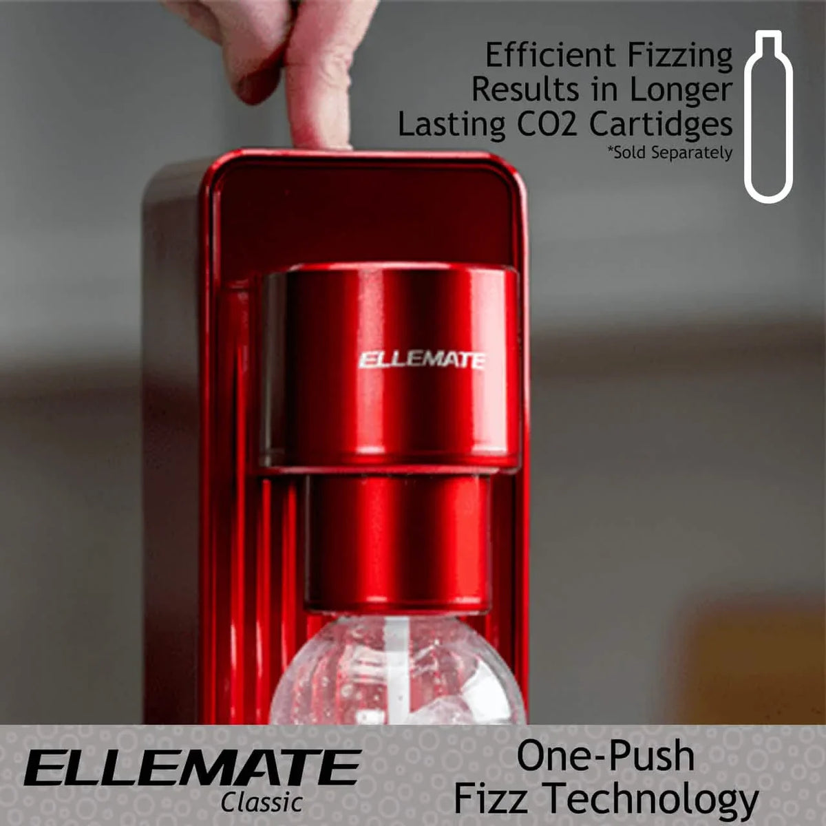 Ellemate Classic Carbonated Drink Maker, Seltzer Water with One-Push Fizz Technology, Cordless Carbonation for Bubbly Water