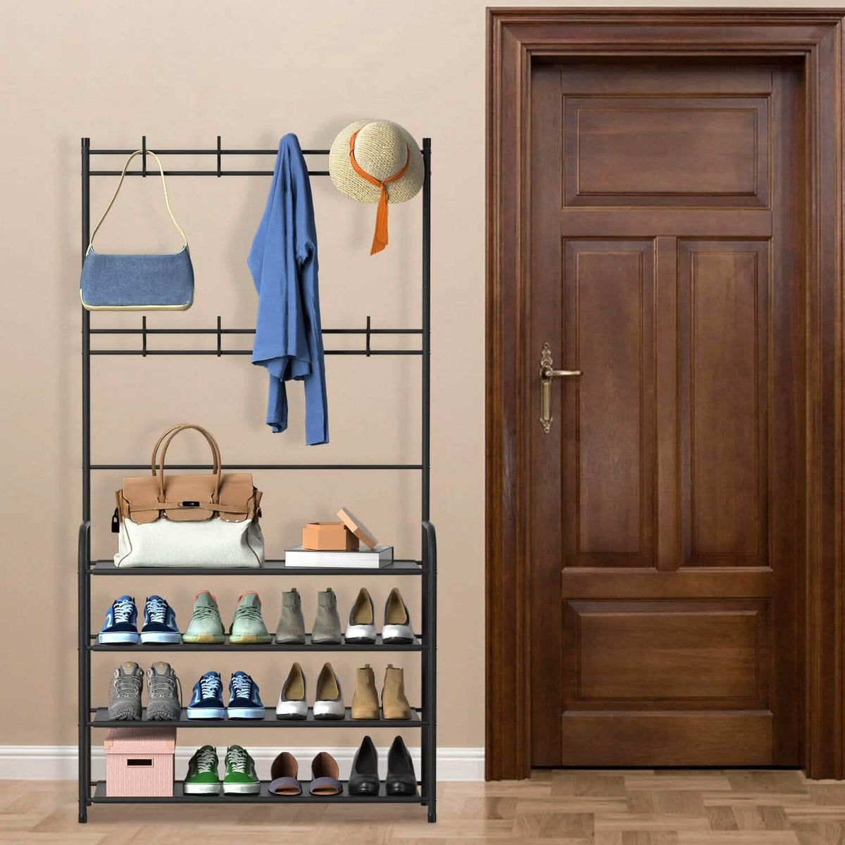 Entryway Coat Hat Rack Shoe Storage Shelf
