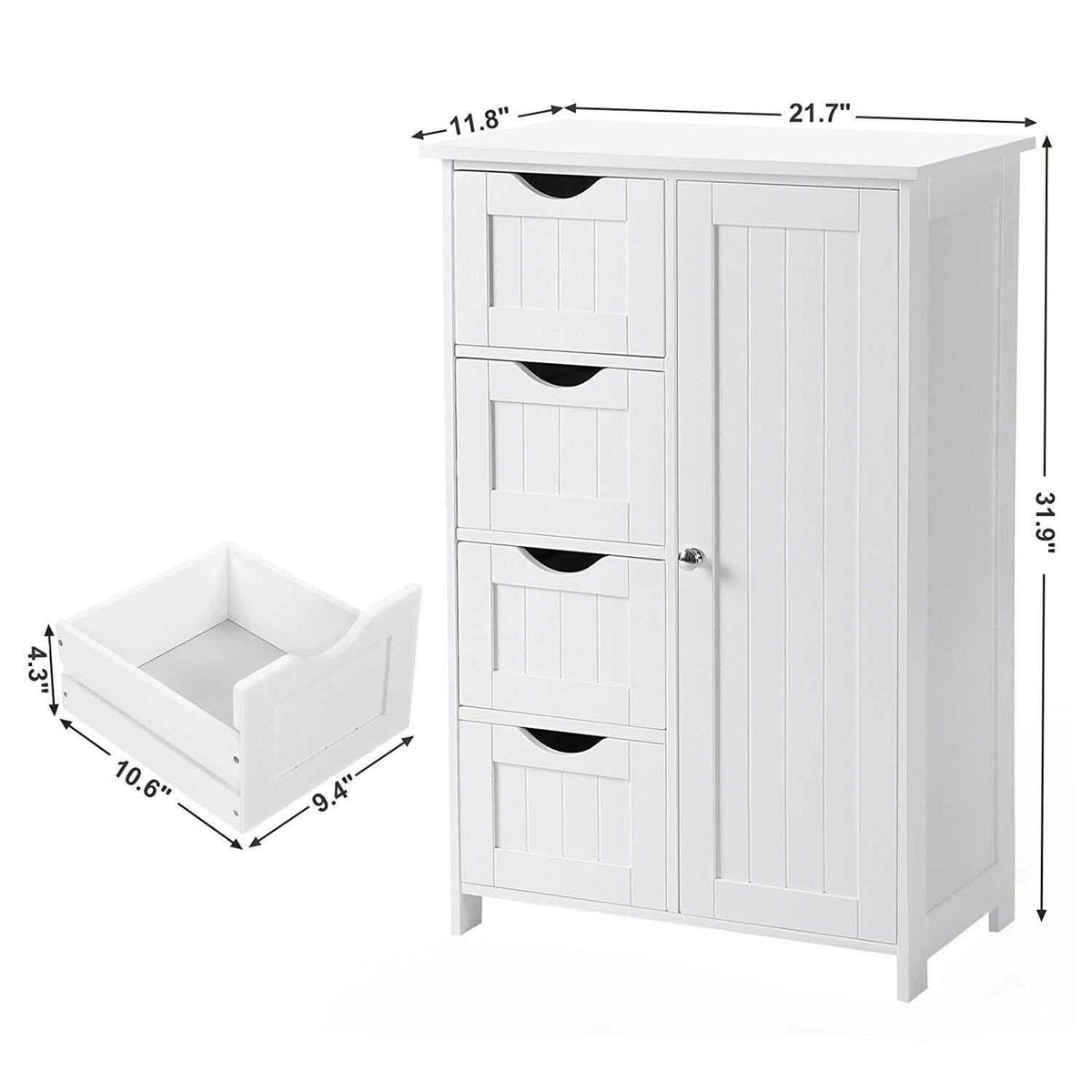 Floor Cabinet Bathroom Organizer with 4 Drawers and Adjustable Shelf