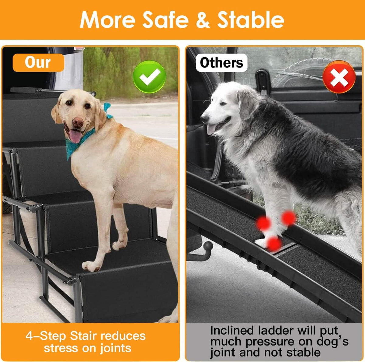 Foldable Dog Ramp 4 Step Collapsible Non Slip Stairs
