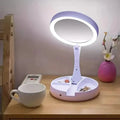 Foldable LED Vanity Mirror With Storage Box, Double-sided 1X & 10X Magnifying Retractable Mirror