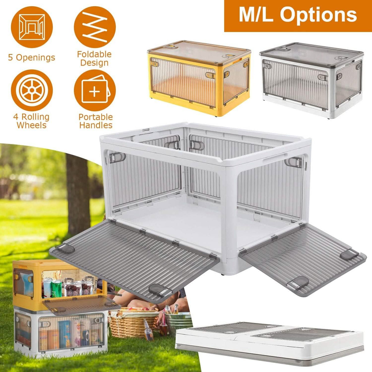 Foldable Storage Bins with Lid 4 Doors Collapsible Stackable with Lock