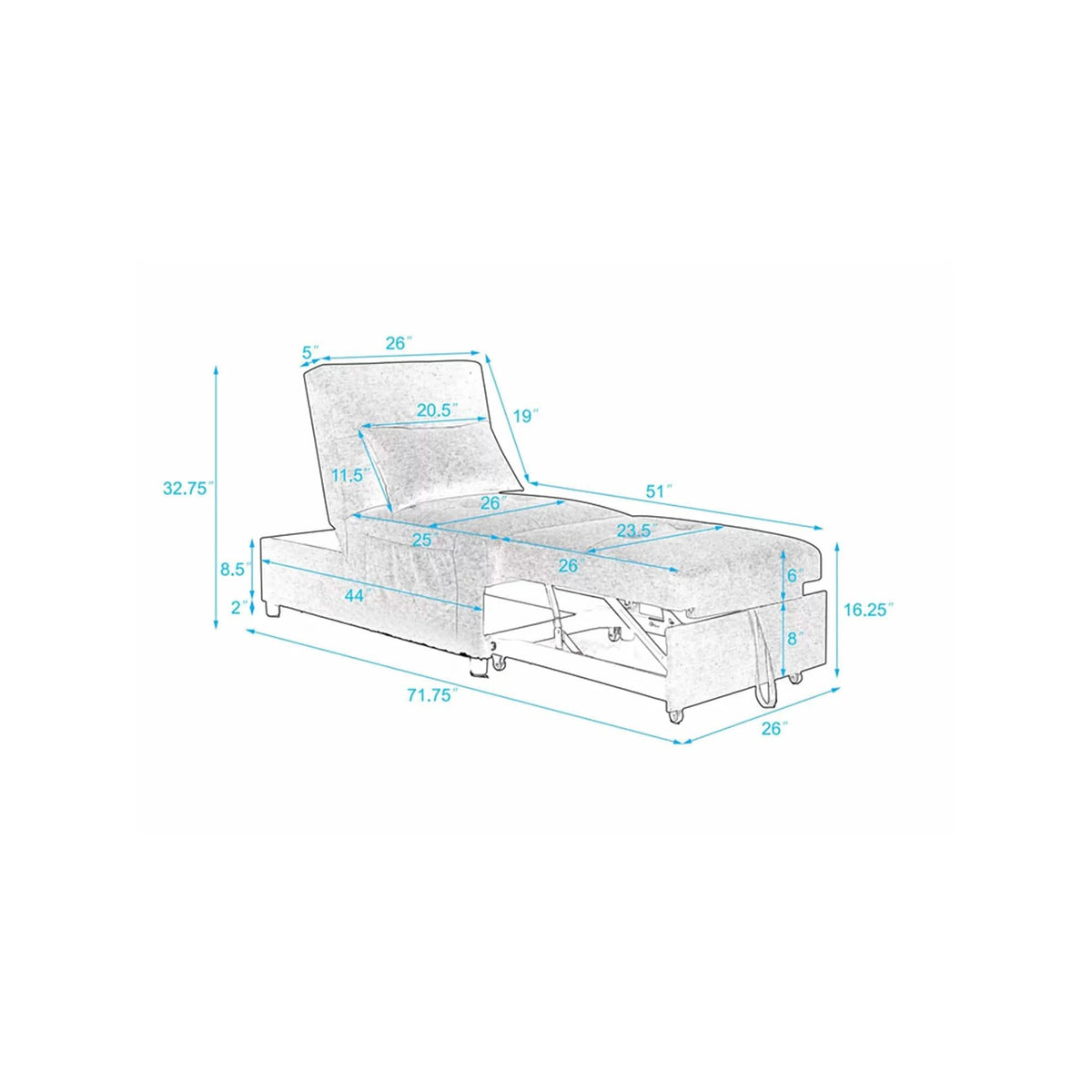 Folding Ottoman Sofa Bed Convertible Upholstered Daybed