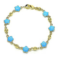 RMZ GOLD NYC 14K Gold High Polish Finish Turquoise Enamel Flower Bracelet 8 Inches Women Teens