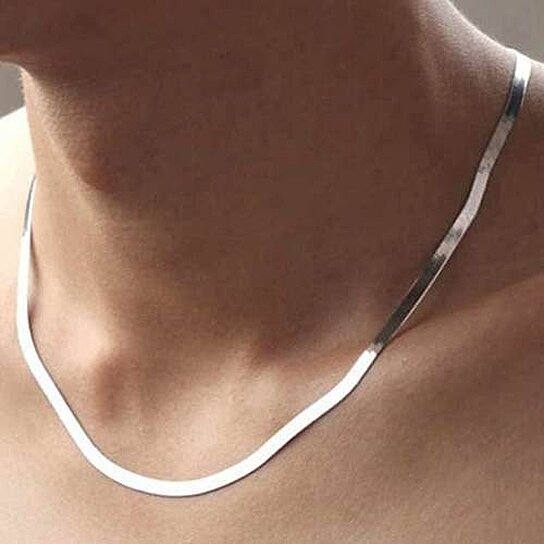 RMZ Gold NYC Italian Unisex 14K White Gold Plated Herringbone Flat Necklace – 20"