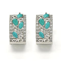 RMZ GOLD NYC 14K White Gold Teardrop Turquoise Leaf Design and Cubic Zirconia – Rhodium Tone