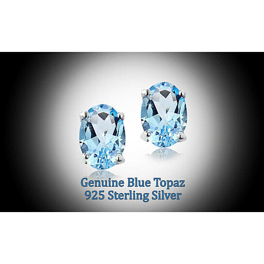RMZ GOLD NYC WHITE GOLD GENUINE LONDON BLUE TOPAZ 5X7 OVAL STUD EARRINGS