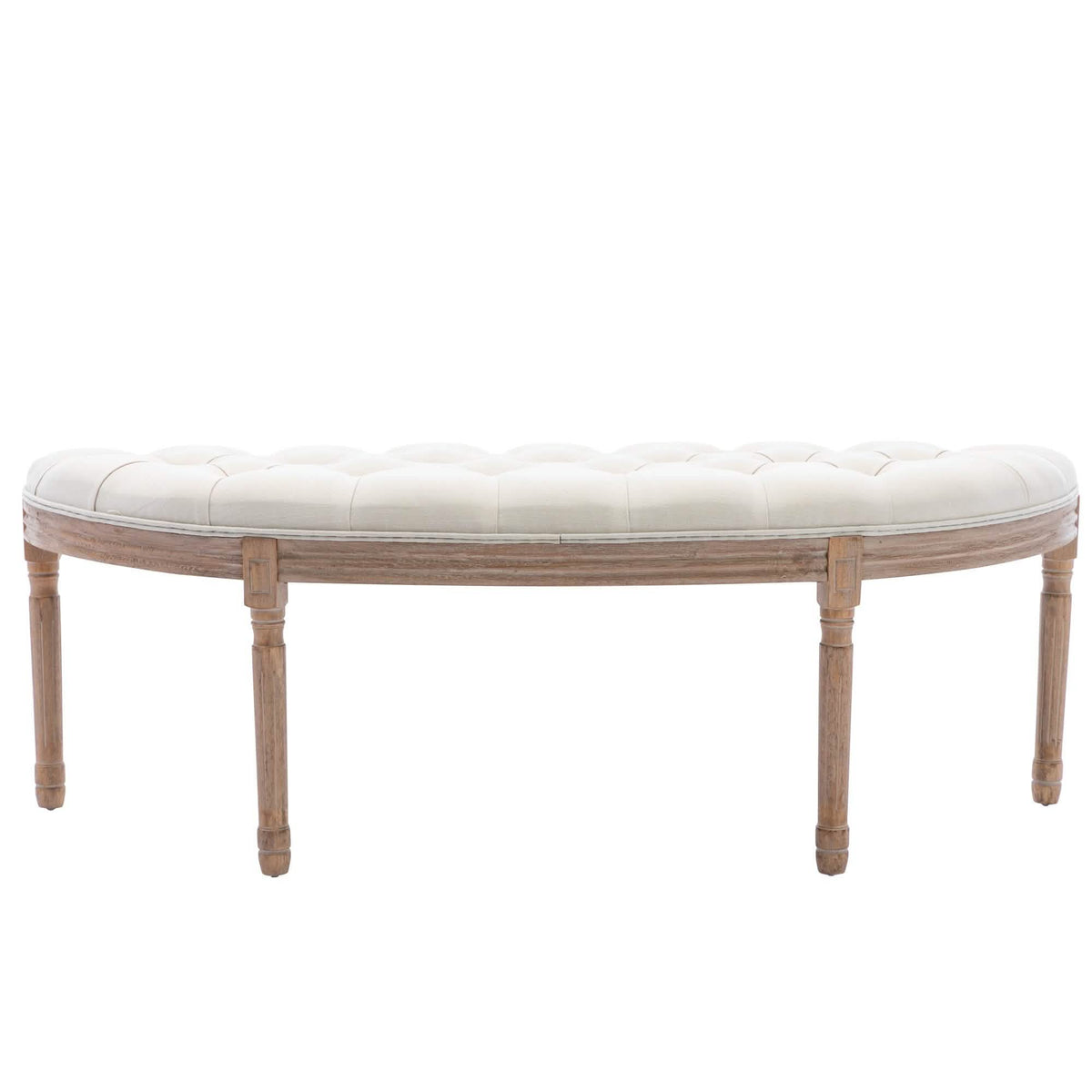 Half Moon French Vintage Bench with Padded Seat & Rubberwood Legs