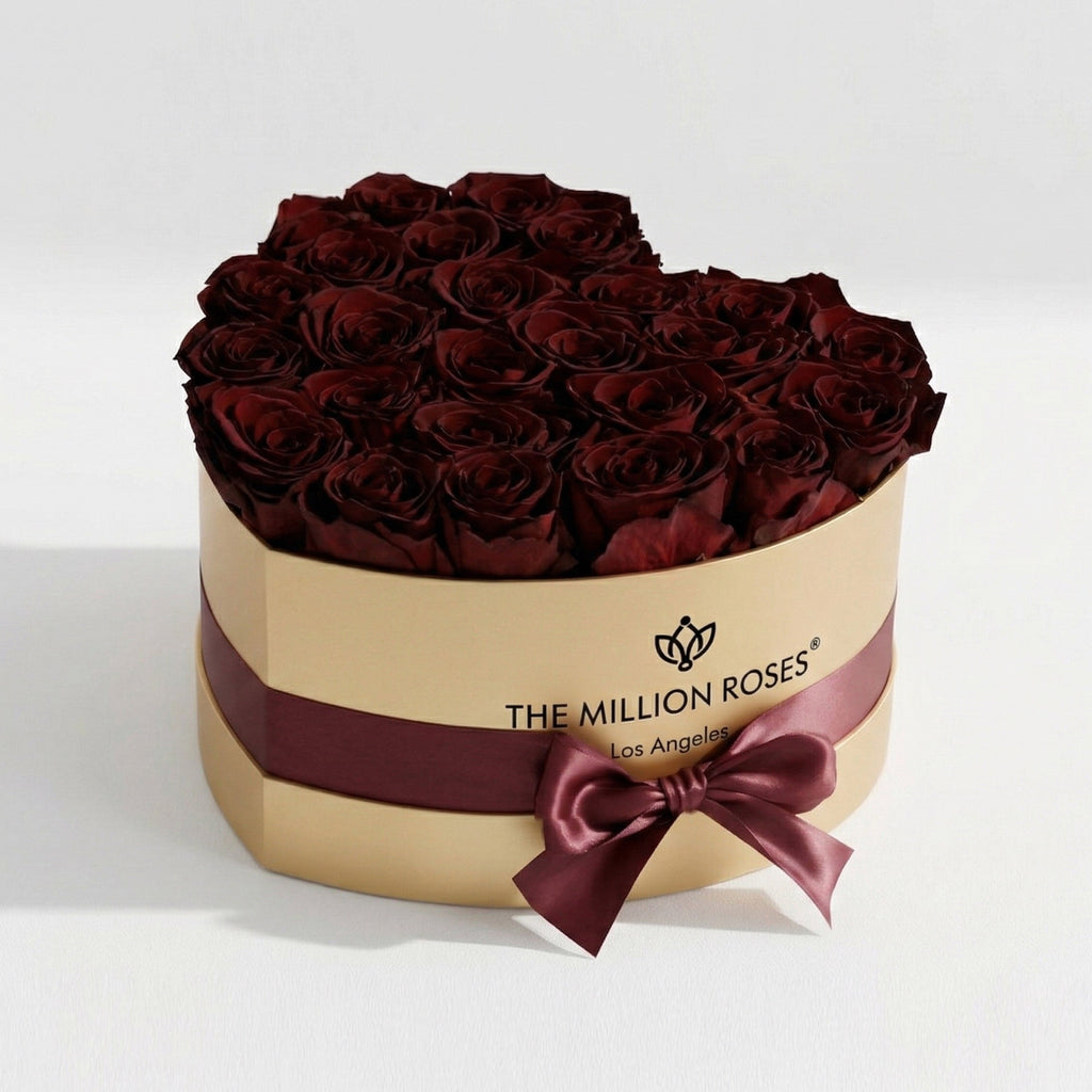 Heart Gold Box | Burgundy Roses