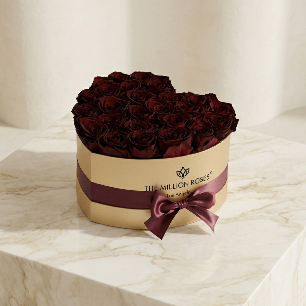 Heart Gold Box | Burgundy Roses
