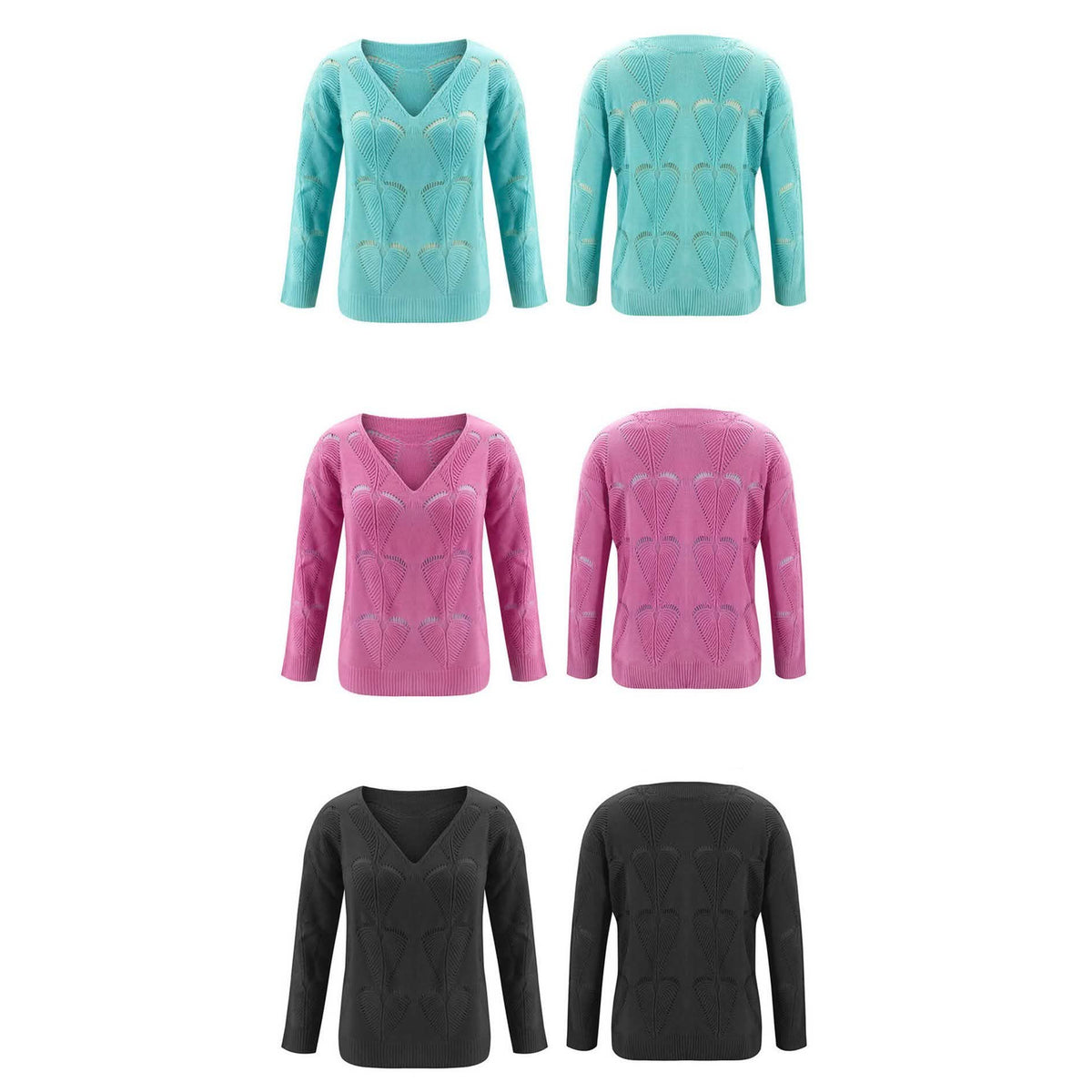 Hollow Out Design See Through V-Neck Long Sleeve Sweater