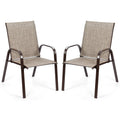 2 Pcs Patio Chairs Outdoor Dining Chair with Armrest-Gray