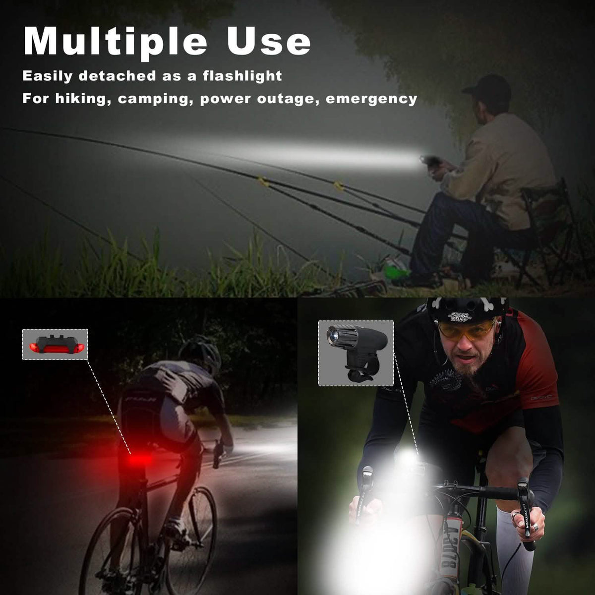 iMounTEK Bike Front Flashlight IPX4 Water-Resistant with Tail Warning/Safety LED Lamp