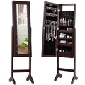 Mirrored Jewelry Cabinet Armoire Organizer w/ LED lights-Brown