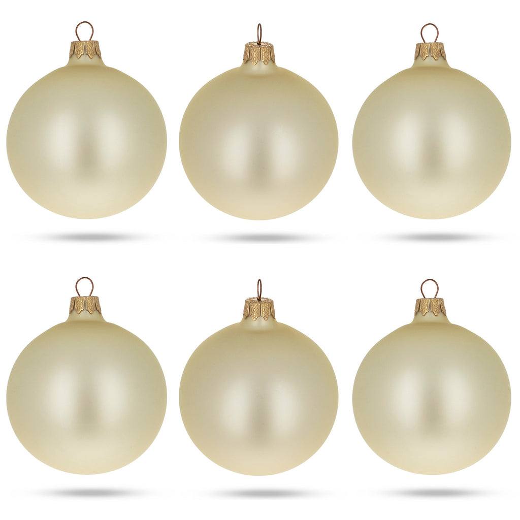 Set of 6 Beige Glass Ball Christmas Ornaments 3.25 Inches