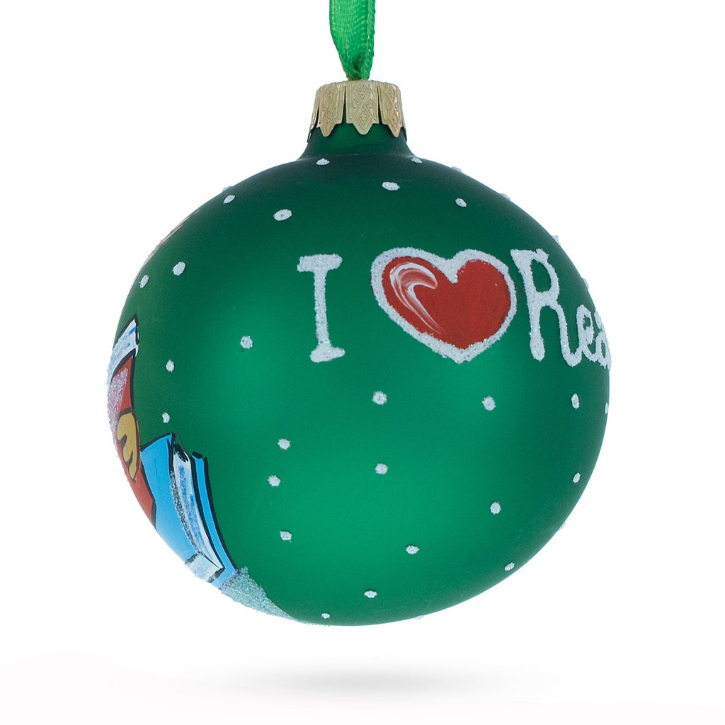 Wise Owl Reading Book Glass Ball Christmas Ornament 3.25 Inches