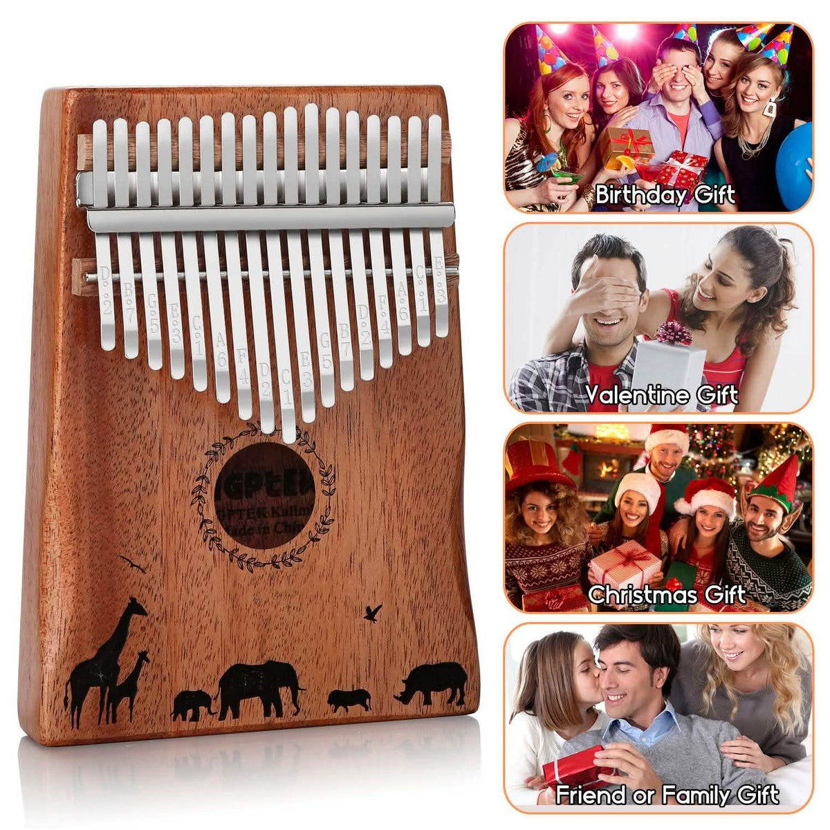 Kalimba 17 Keys Thumb Piano with Tuning Hammer and Bag