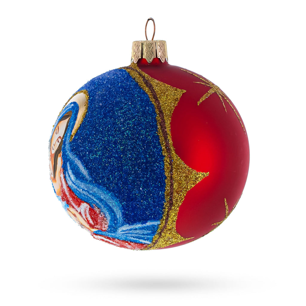 Sacred Virgin Mary Holding Jesus Glass Ball Christmas Ornament 3.25 Inches
