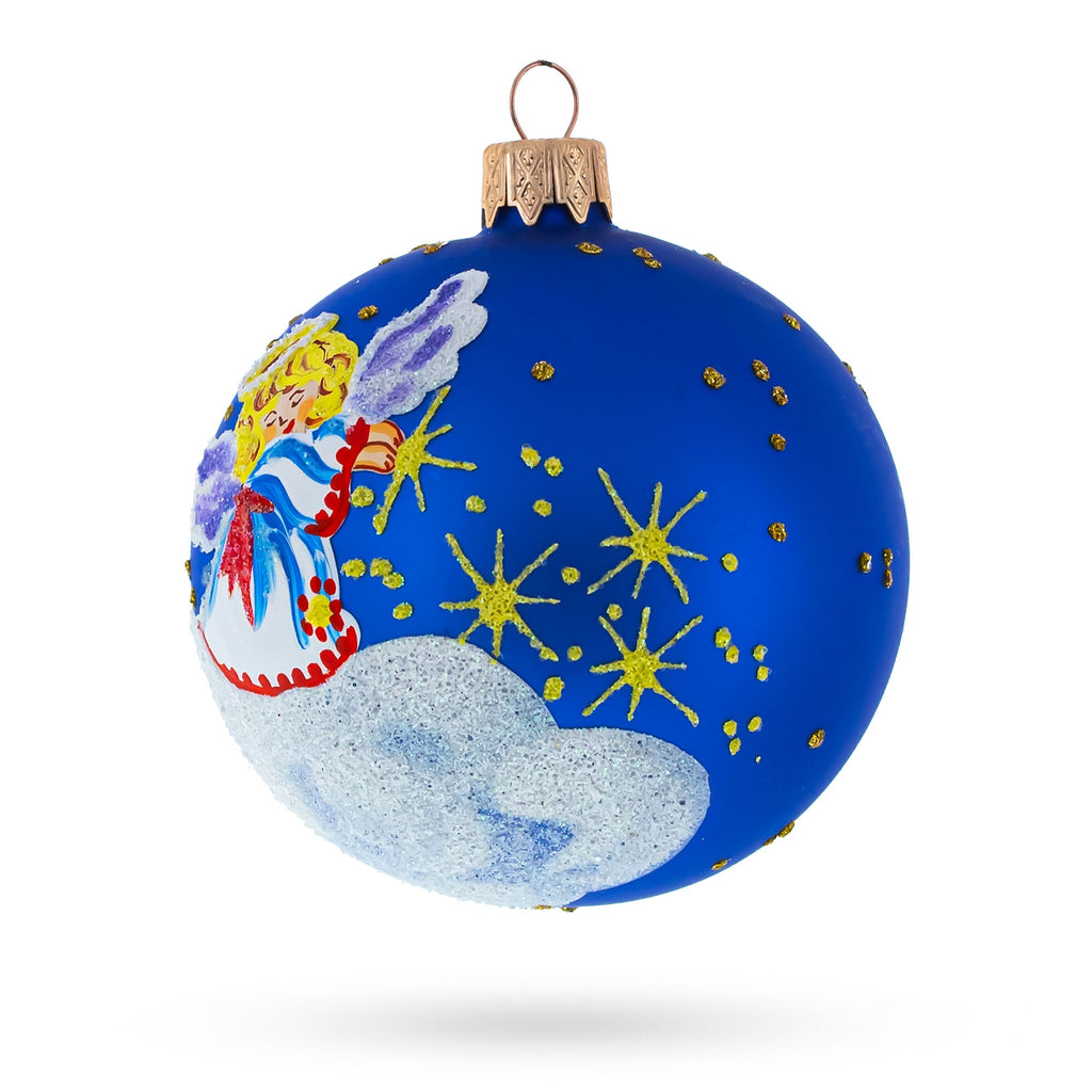 Heavenly Angel in the Sky Glass Ball Christmas Ornament 3.25 Inches