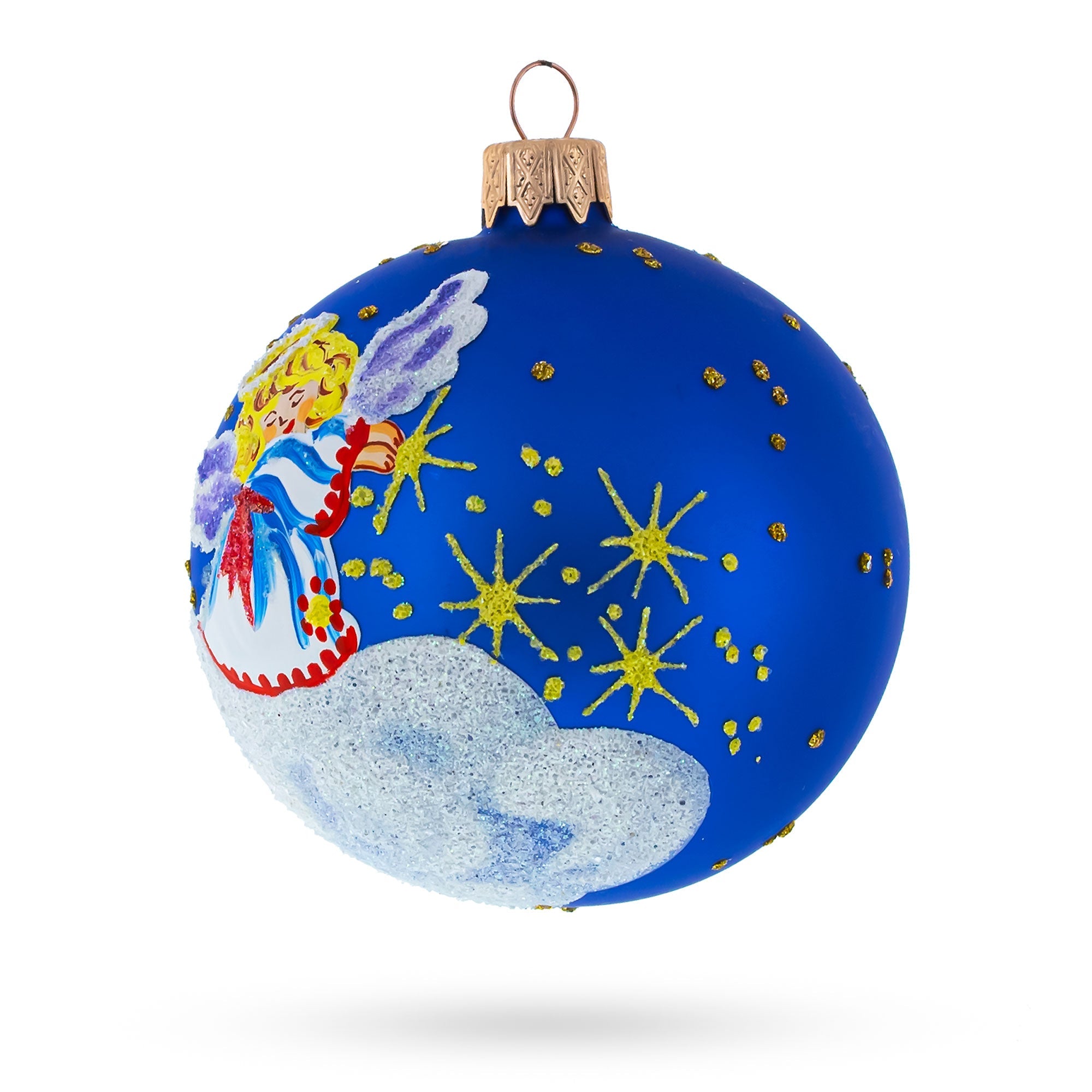 Heavenly Angel in the Sky Glass Ball Christmas Ornament 3.25 Inches