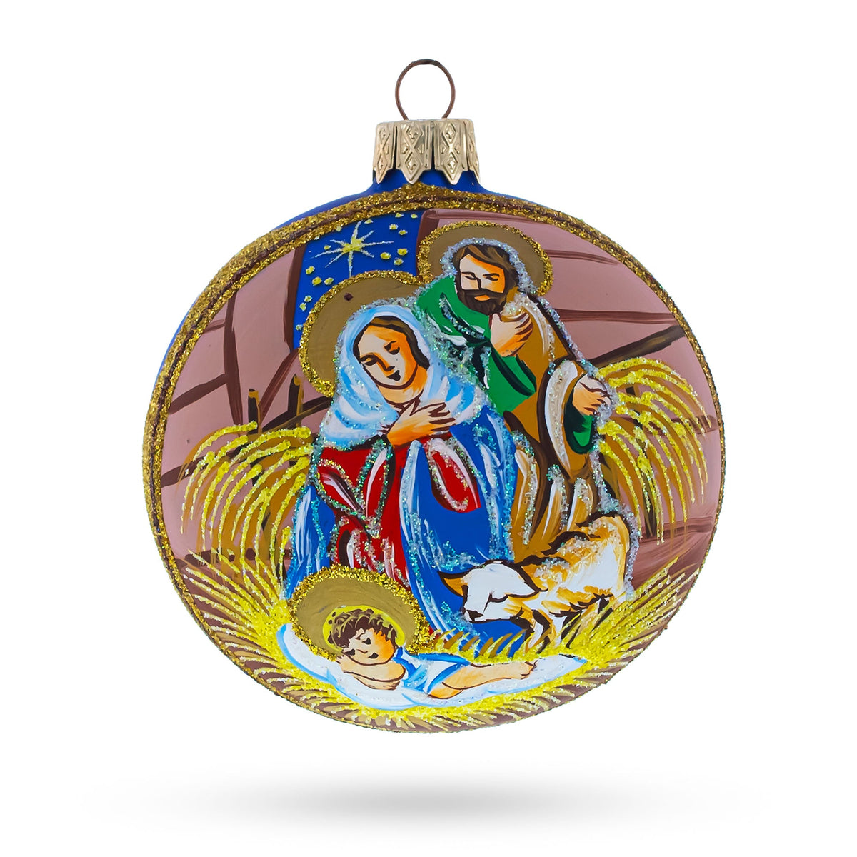Peaceful Jesus Baby Asleep Nativity Glass Ball Christmas Ornament 3.25 Inches