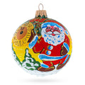 Santa Awaits New Year Holiday Glass Ball Christmas Ornament 3.25 Inches