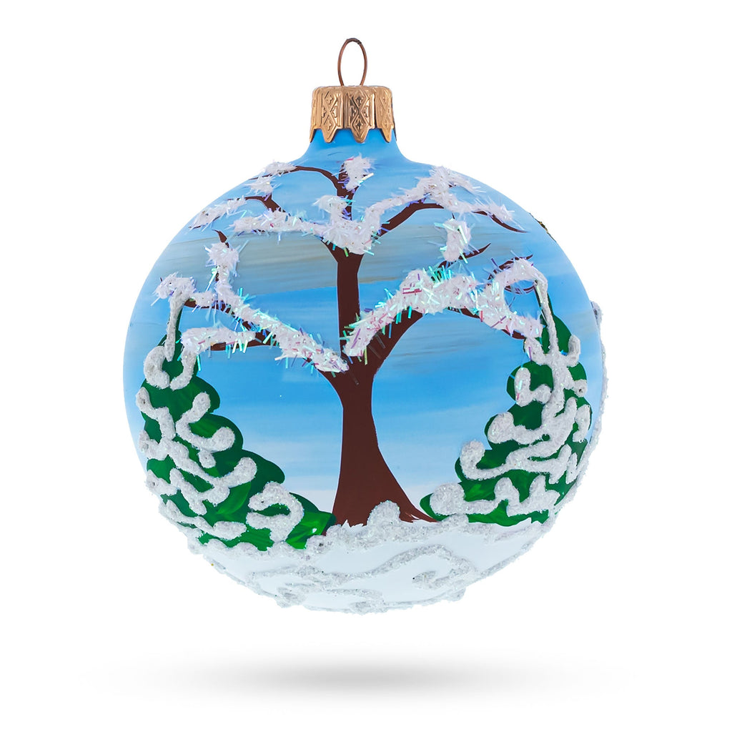 Joyful Laughing Santa with Snowman Glass Ball Christmas Ornament 3.25 Inches