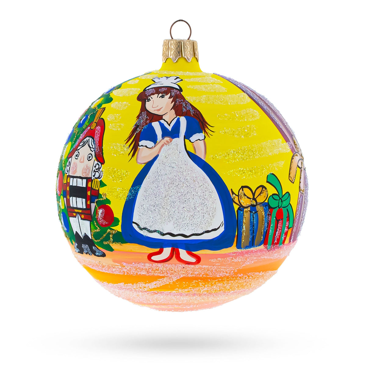 Nutcracker and Clara Glass Ball Christmas Ornament 4 Inches