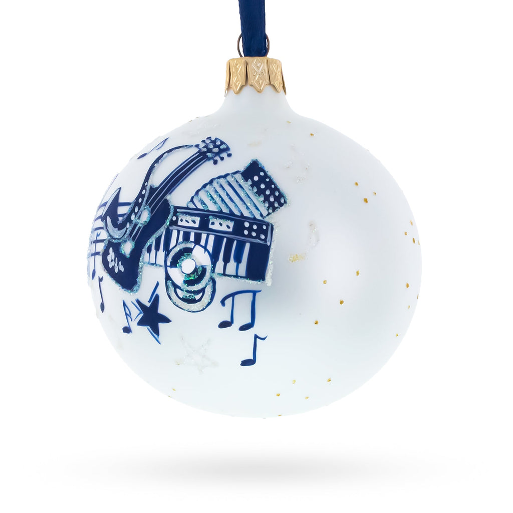 Saxophone, Guitar, Piano Glass Ball Christmas Music Ornament 4 Inches