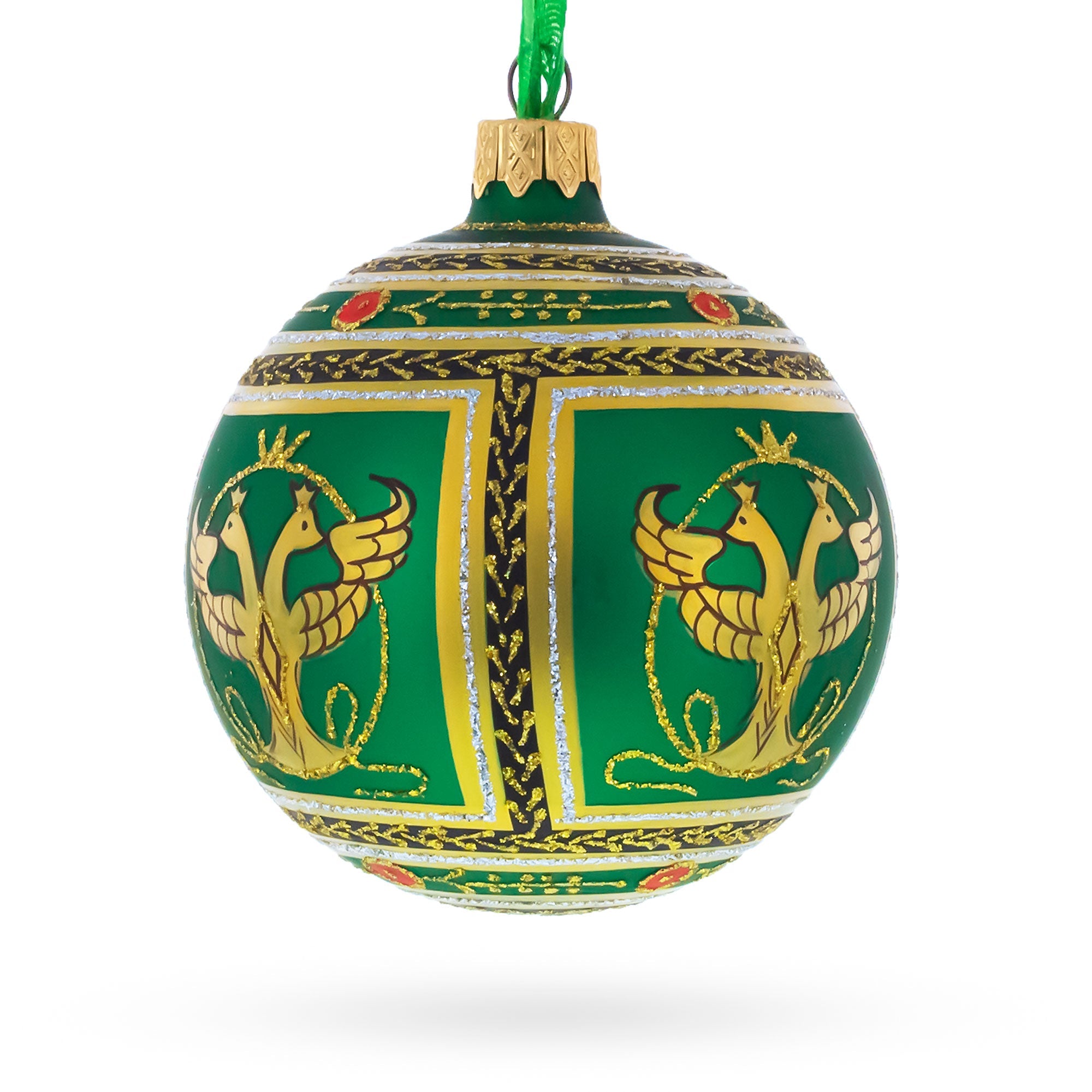 1912 Napoleonic Royal Green Glass Ball Christmas Ornament 3.25 Inches
