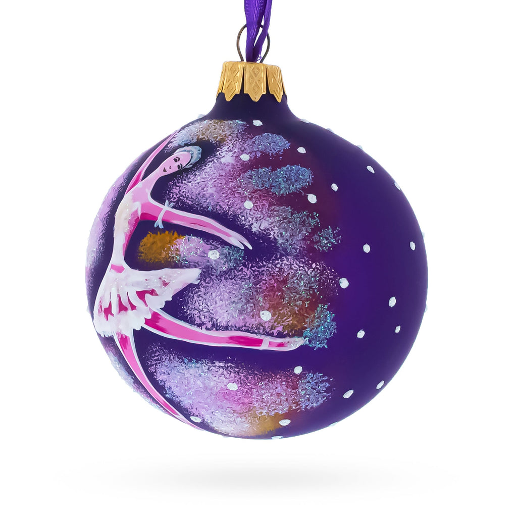 Ballet Dancer on Purple Glass Ball Christmas Ornament 3.25 Inches