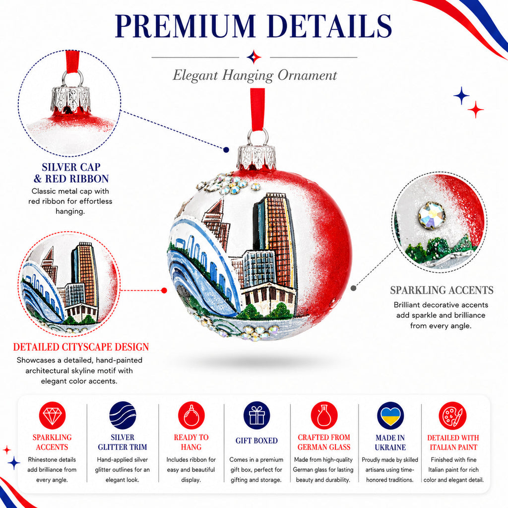 Chicago Cityscape Reflections Glass Ball Christmas Ornament 3.25 Inches